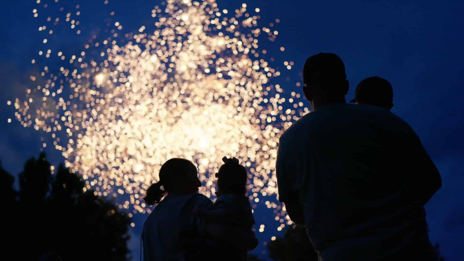 family watches fireworks